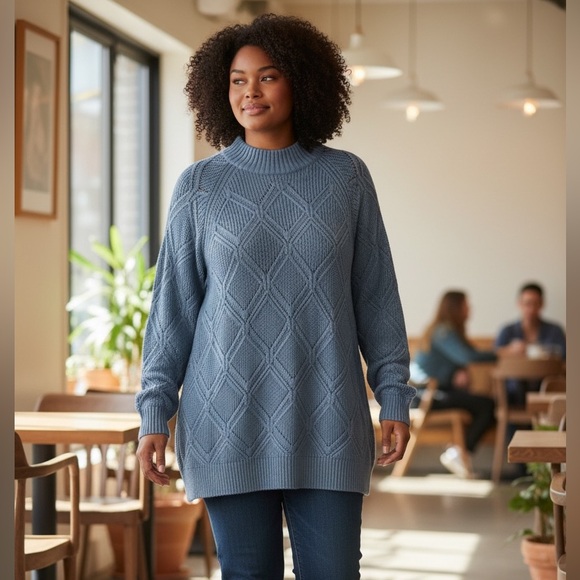 Architect Sweaters - Architect Sweater Blue Cowl Neck Tunic Length in Size 1X & 2X NWT
